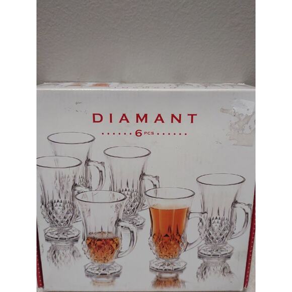 Diamante mismatched 160 cc footed pedestal handled glass stein mug set of 6 - Picture 1 of 9
